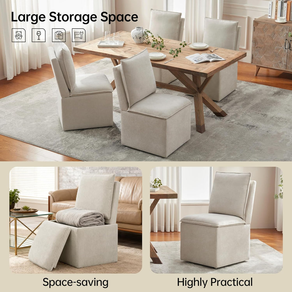 VKNOW Upholstered Dining Chairs Set of 4, Dining Room Chairs with Storage