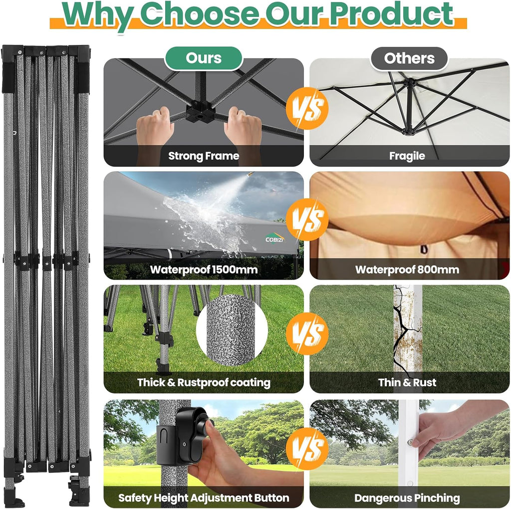 COBIZI 10x15 Heavy Duty Pop up Canopy Tent with Sidewalls Commercial Canopy