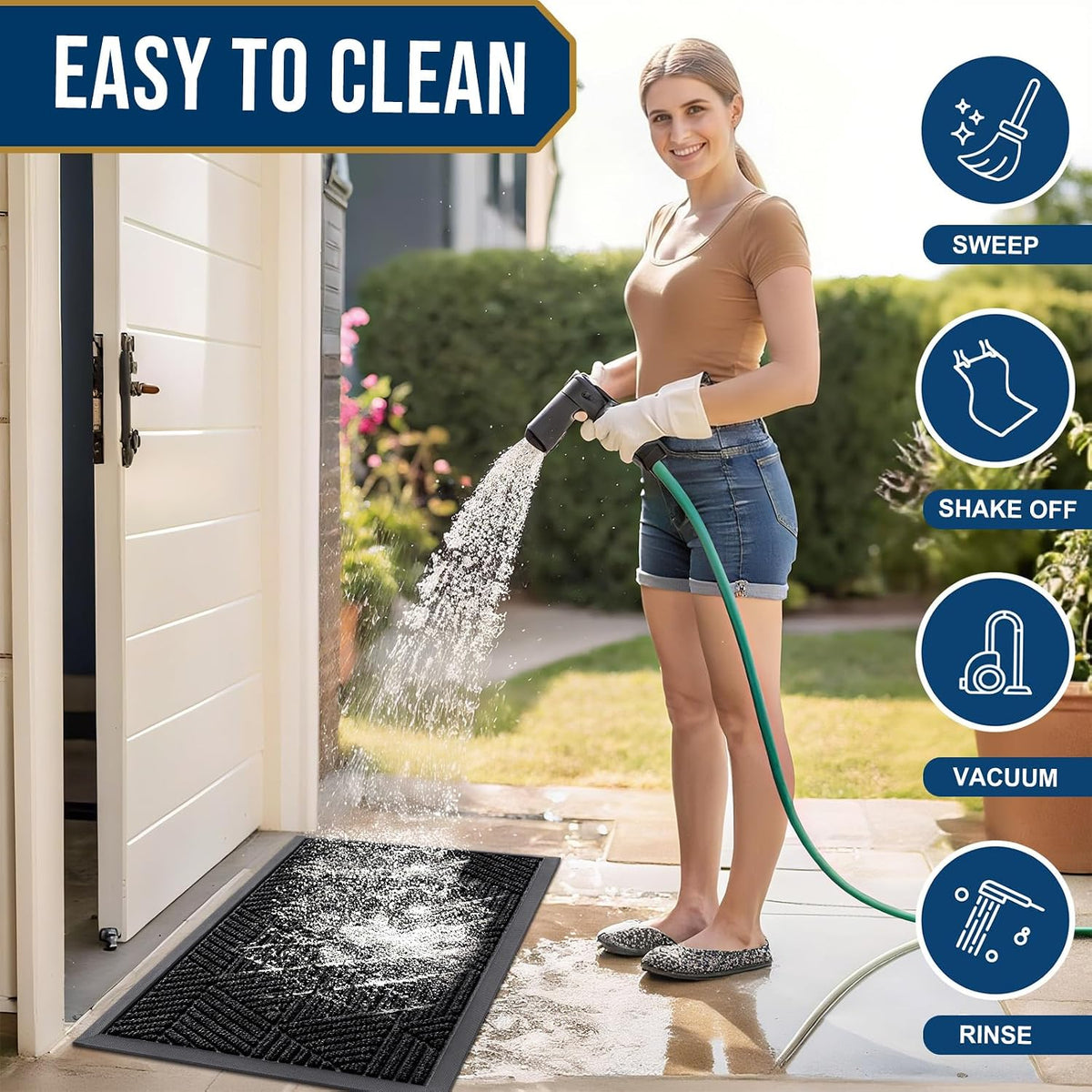 Smiry Front Door Mat Outside Entrance, Low Profile Rubber Doormat, 47x23