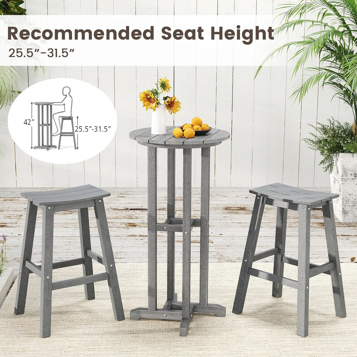 Tangkula 21.5" Round Bar Table, Grey