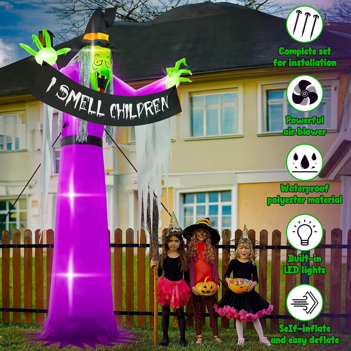 13FT Halloween Outdoor Inflatables, Large Scary Blow Up Witch Yard Decor