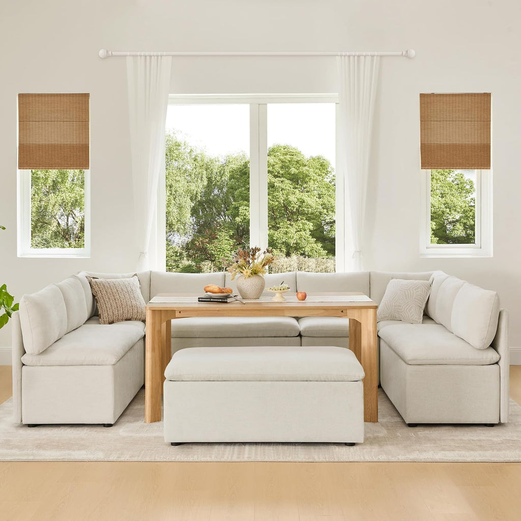 CHITA Breakfast Nook Bench with Storage, Banquette Seating, 4 Seats, Linen