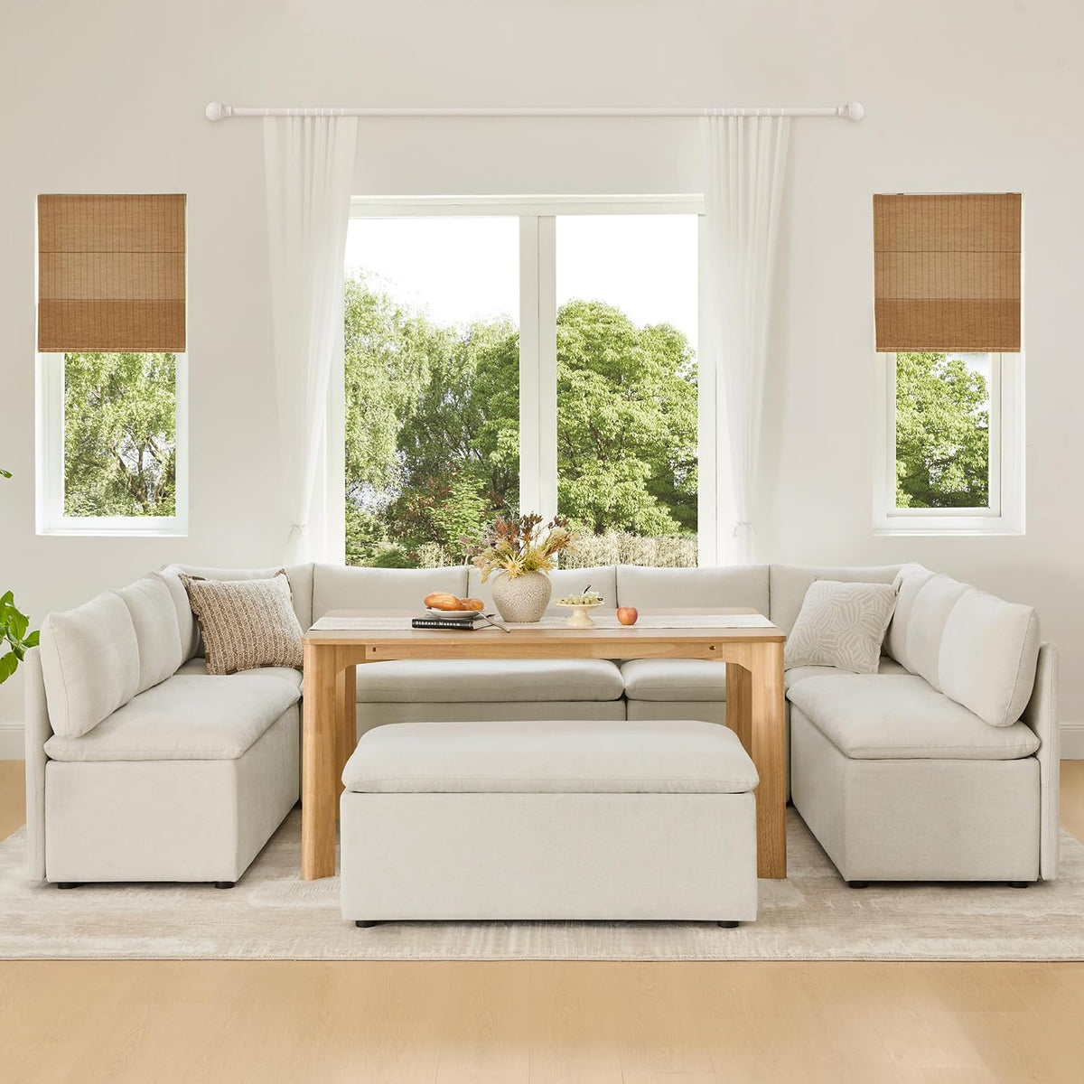 CHITA Breakfast Nook Bench with Storage, Banquette Seating, 4 Seats, Linen