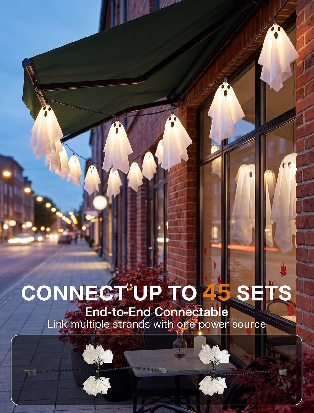 Halloween Ghost String Lights, 8.5FT 10 LED Plug-in Halloween Lights