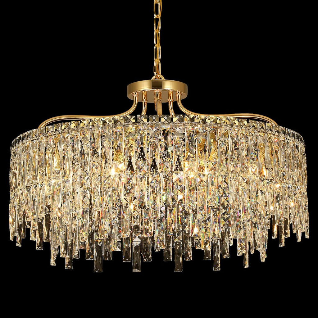 10 Lights Modern Gold Crystal Chandeliers for Dining Room 28"