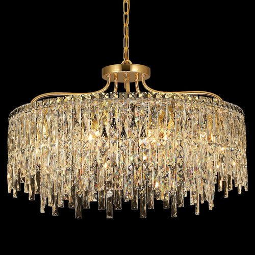 10 Lights Modern Gold Crystal Chandeliers for Dining Room 28"
