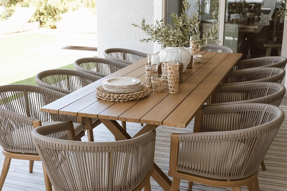 PURPLE LEAF Outdoor Dining Set for 10 with Cushions PE Rattan Teak