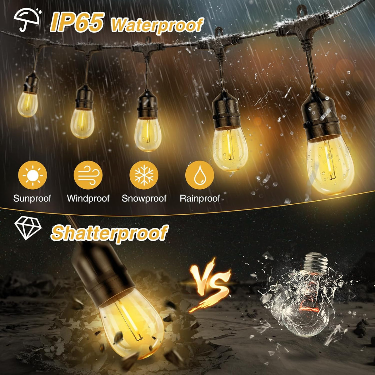 ZJOJO Solar String Lights Outdoor Waterproof 100FT Edison String Lights