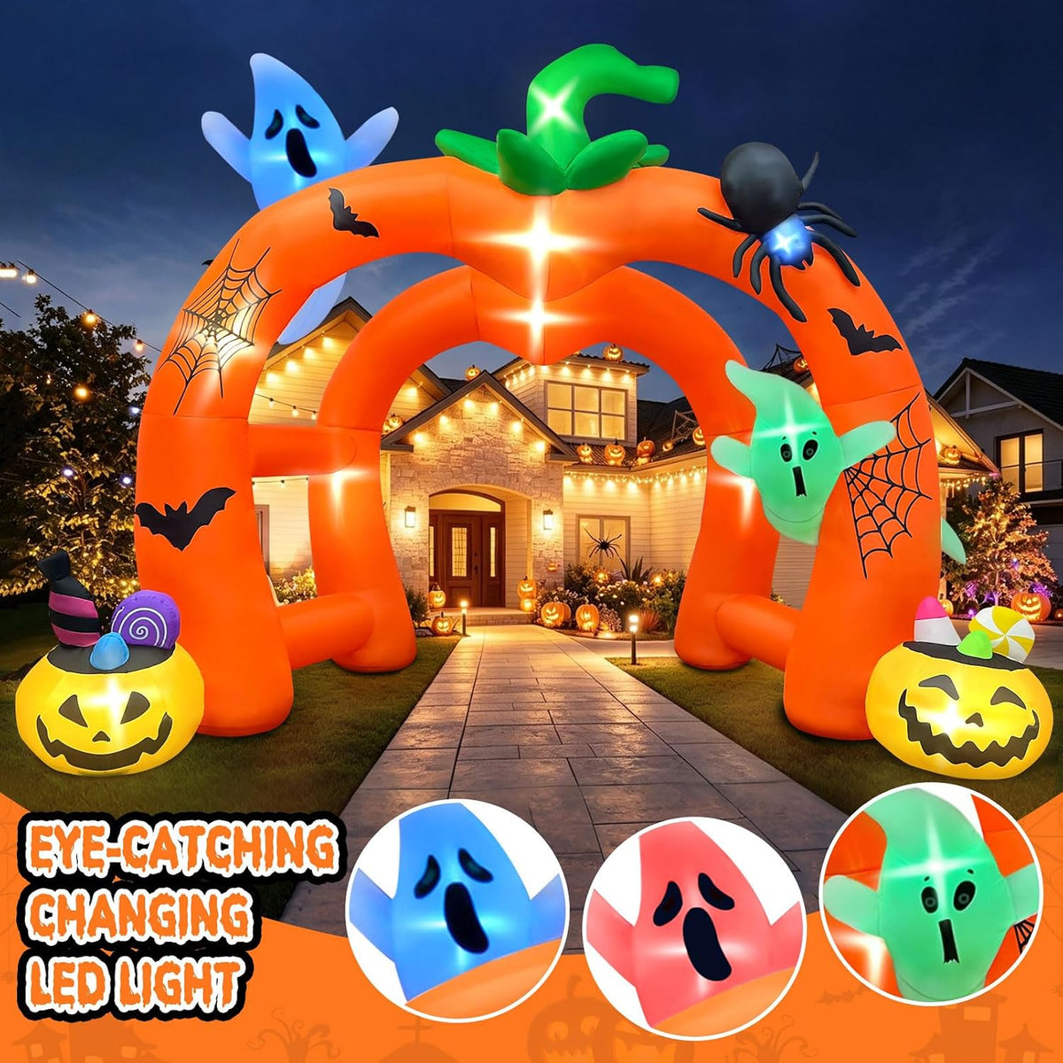 Kalolary 12FT Halloween Inflatable Archway,Giant Pumpkin Inflatable Tunnel