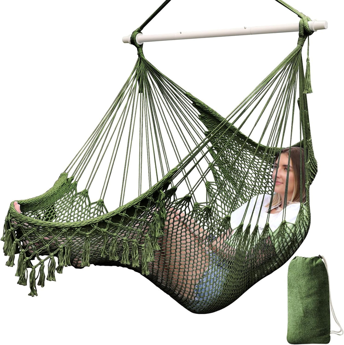 Chihee Hammock Chair Handmade Woven Mesh Hanging Seat Metal Spreader Bar