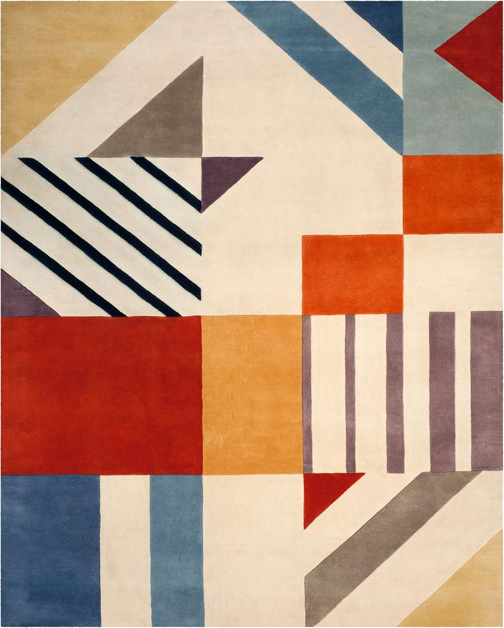 SAFAVIEH Fifth Avenue Collection 8' x 10' Ivory/Multi FTV120A Handmade Mid-Century Modern Abstract Wool Area Rug