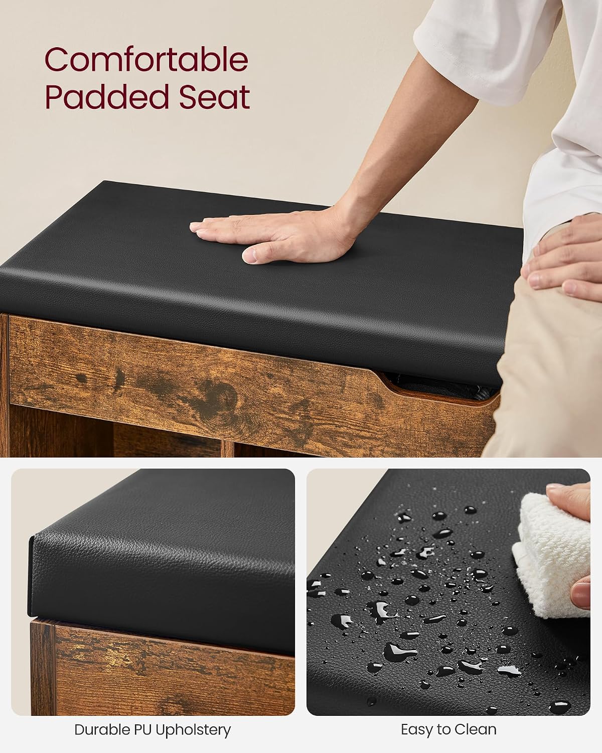 VASAGLE Storage Bench with Cushion, Shoe Bench, 11.8 x 39.4 x 17.3 Inches