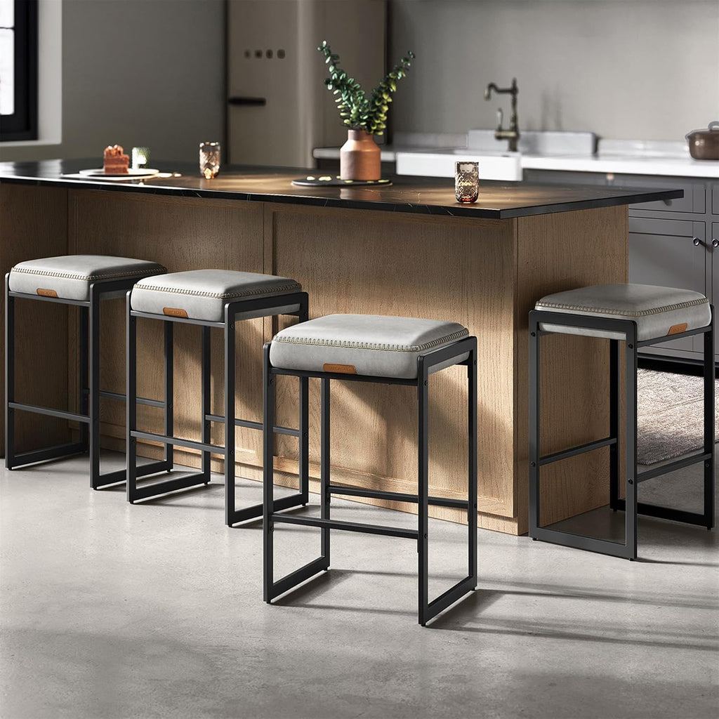 VASAGLE Bar Stools Set of 4, Counter Height, PU Leather, 26-Inch