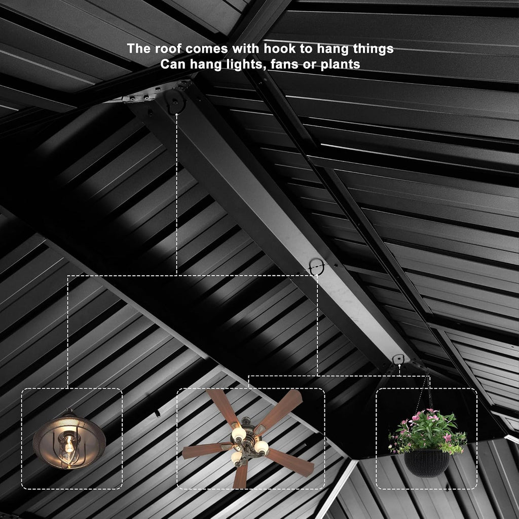 PURPLE LEAF Gazebo 10' X 20' 4.7" Thick Post with Light, Gray