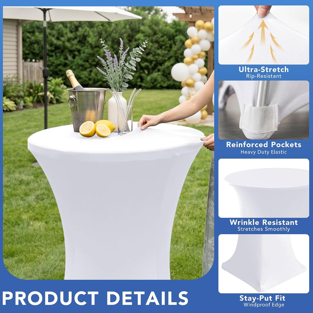 cocktail table covers-white spandex round high top table shown in use