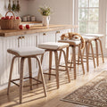 HNY 26" Swivel Bar Stools Set of 2, Backless Counter Height Bar Stools with Removable Linen Cushion, 360° Swivel Wooden Saddle Stools with Footrest for Kitchen Island, Home Bar & Small Spaces