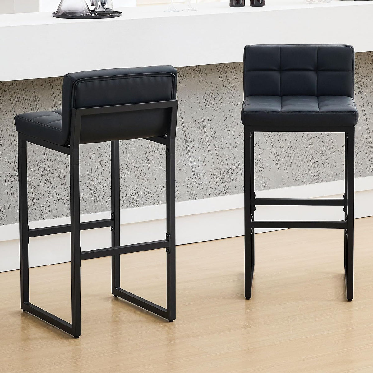 FIRAVOE Bar Height Bar Stools Set of 2, Modern Tall Counter Stool, Faux Leather Barstools with Back, Comfortable 30-inch Seat Height Island Chairs for Kitchen Island (Black, 2Pcs 30" Bar Stools)