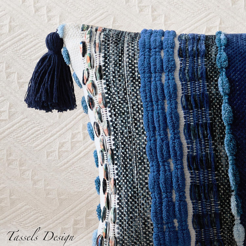 Kevin Textile Boho Tufted 14x36 Inch Lumbar Pillow Cover 1 Pack, Blue