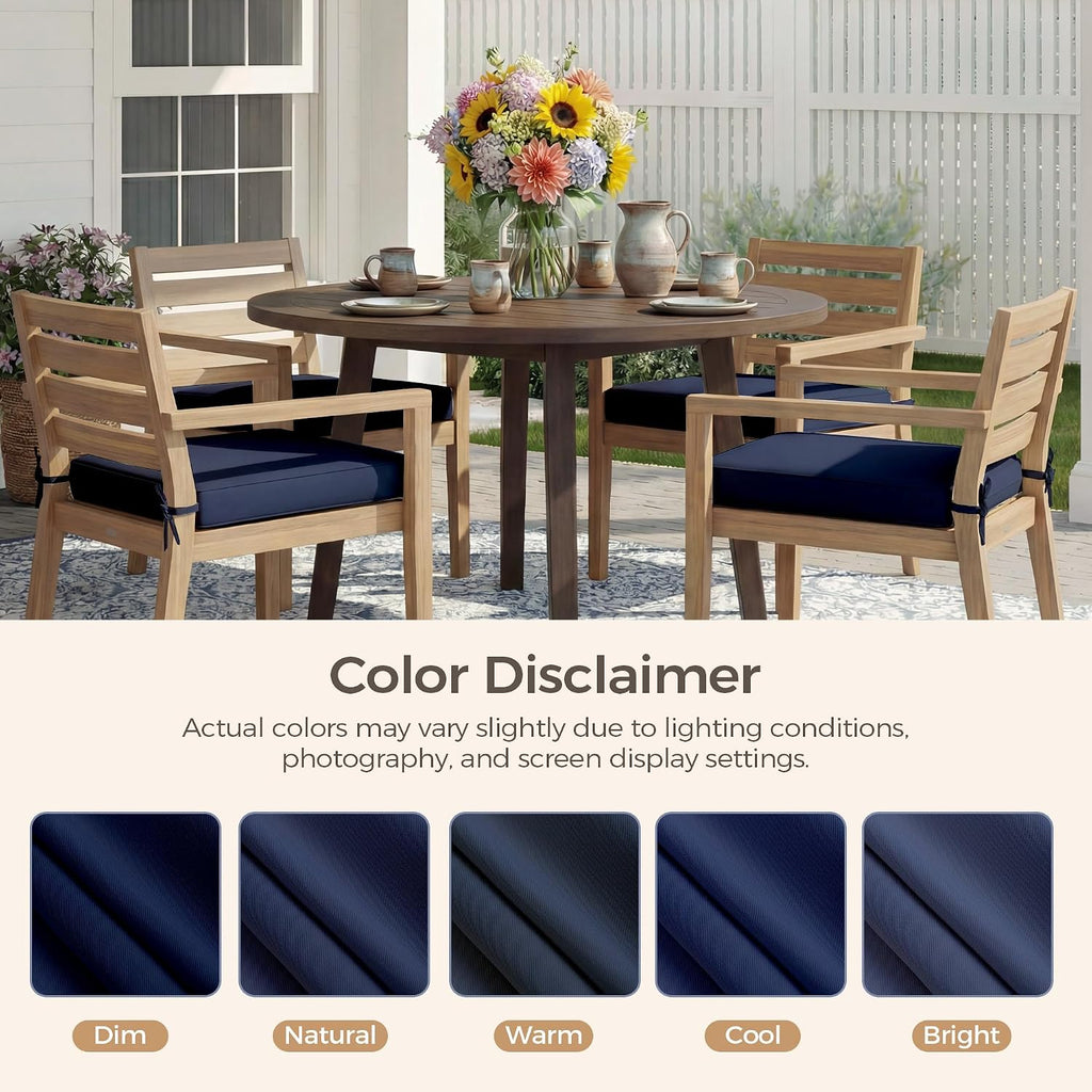 UNIKOME Outdoor Chair Cushions Set of 4, Water Resistant Patio Seat Cushions with Ties for Outdoor Furniture, High-Density Foam, UV & Fade Resistant, Piped Edge – 18.5" x 16" x 3", Navy