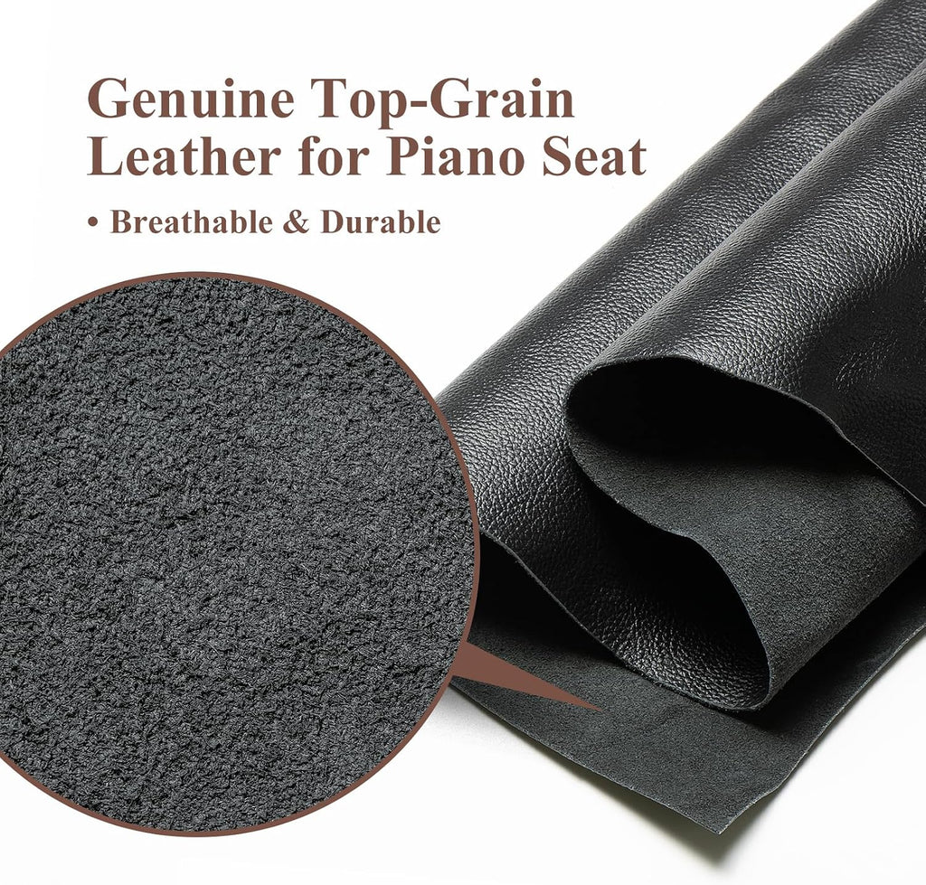 Genuine Leather Duet Piano Bench with Storage,Adjustable Heavy Duty Wooden Double Keyboard Seat XHJ-11G(Black)