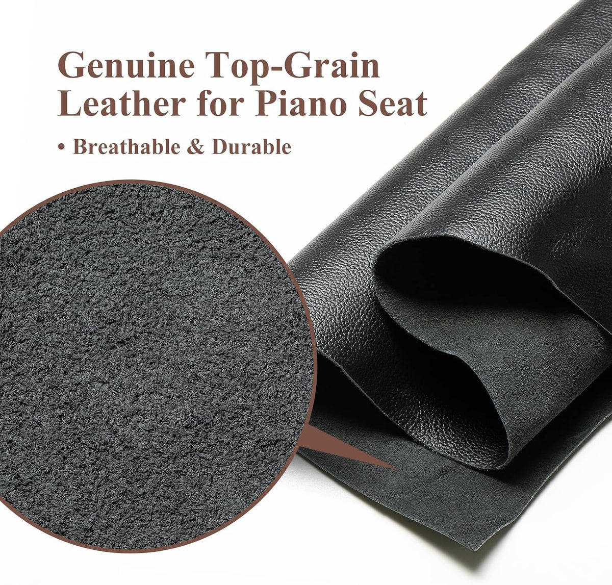 Genuine Leather Duet Piano Bench with Storage,Adjustable Heavy Duty Wooden Double Keyboard Seat XHJ-11G(Black)