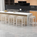 27" Backless Saddle Counter Stools Set of 4, Hand-brushed Wood Finish Legs