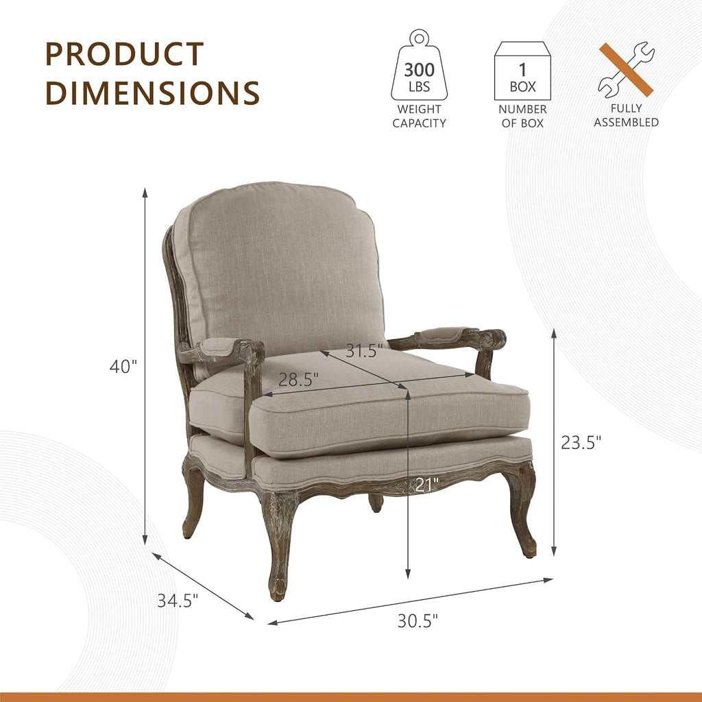Lexicon French Country Wood Accent Chair, Carved Frame, Neutral
