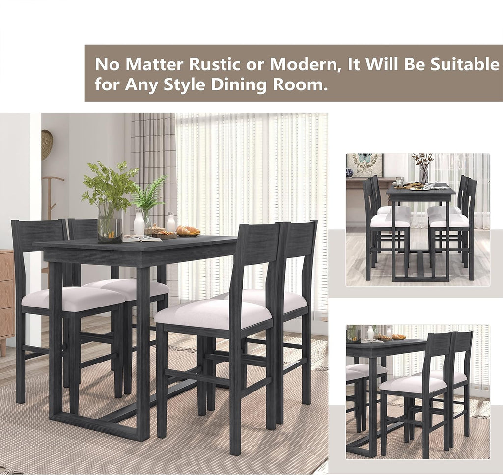 LUMISOL Small Breakfast Table Set for 4, 5-Piece Kitchen Table Set with Upholstered Bar Stools, Modern Style Wooden Table Set, Easy Assembly, Gray
