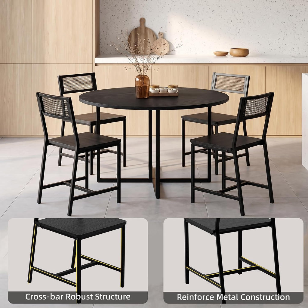 DHZ Dining Chairs Set of 4, Industrial Metal Mesh Dining Room Chairs with Breathable Grid Backrest & Sturdy Steel Frame, Modern Black Kitchen Chairs for Dining Table, Living Room, Apartment (Black)