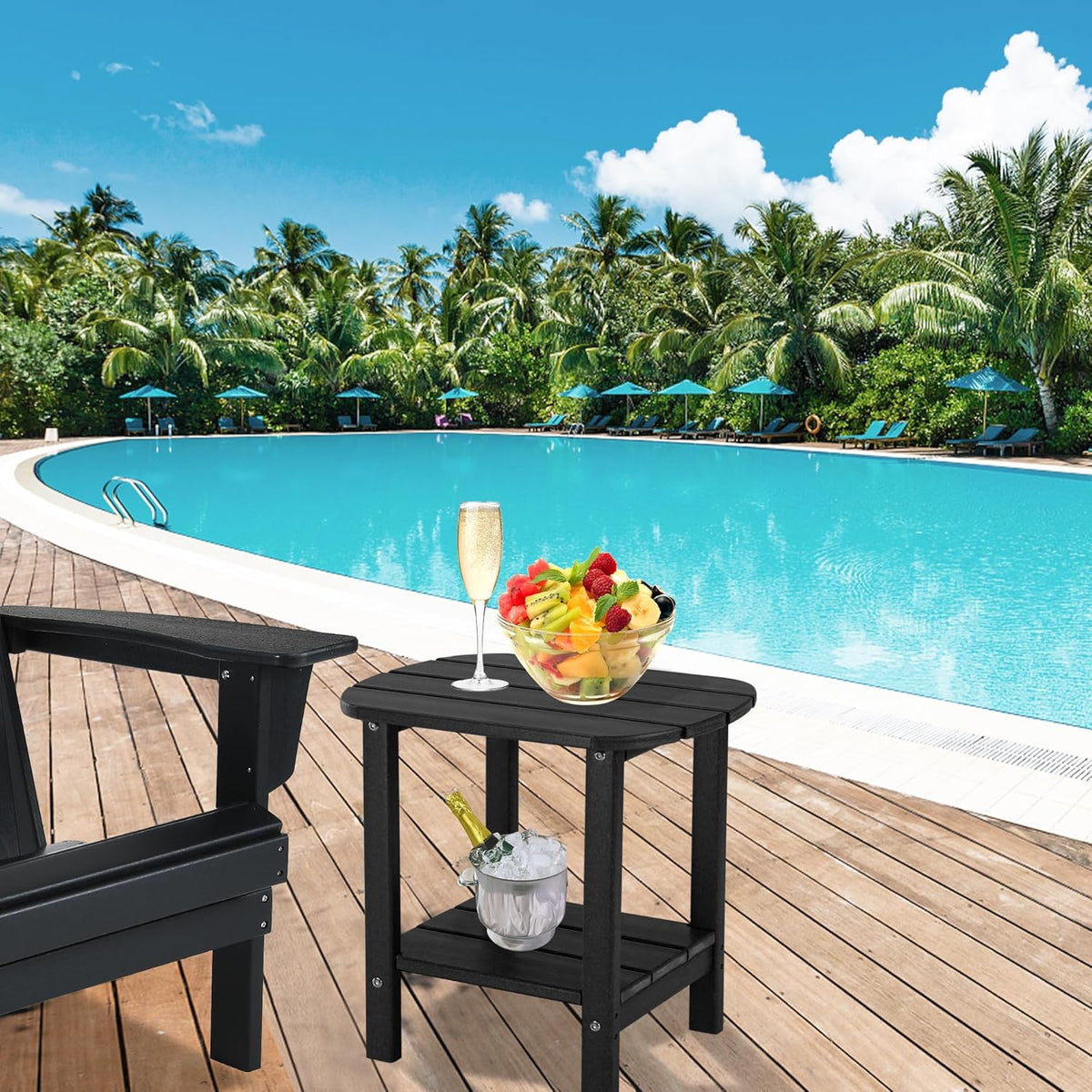 LZRS Double Adirondack Side Table, Outdoor Side Tables, End Tables for Patio, Backyard,Pool, Indoor Companion, Easy Maintenance & Weather Resistant(Black)