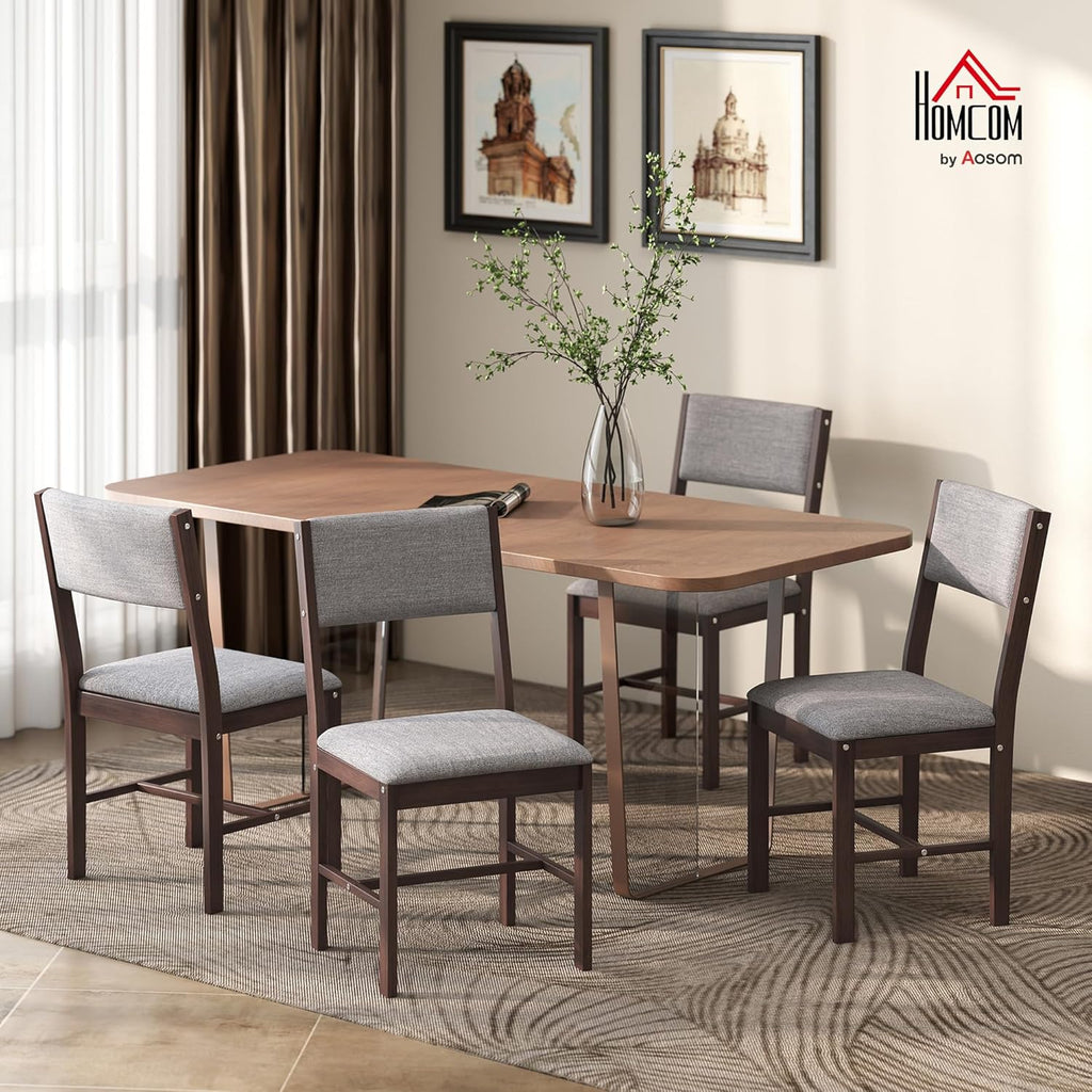 HOMCOM Solid Wood Dining Chairs Dining Room Upholstered Set of 4 Gray