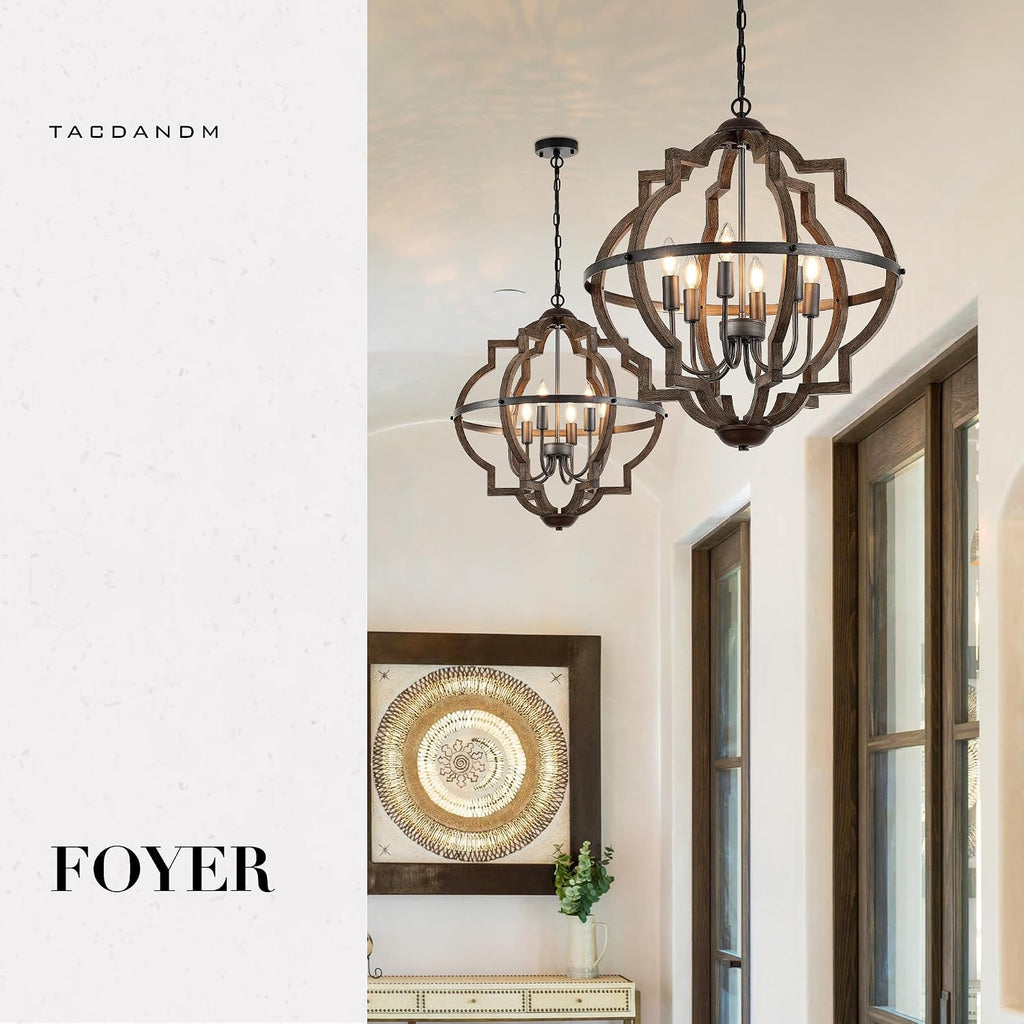 6-light wood farmhouse chandelier for dining room hallway, package contents