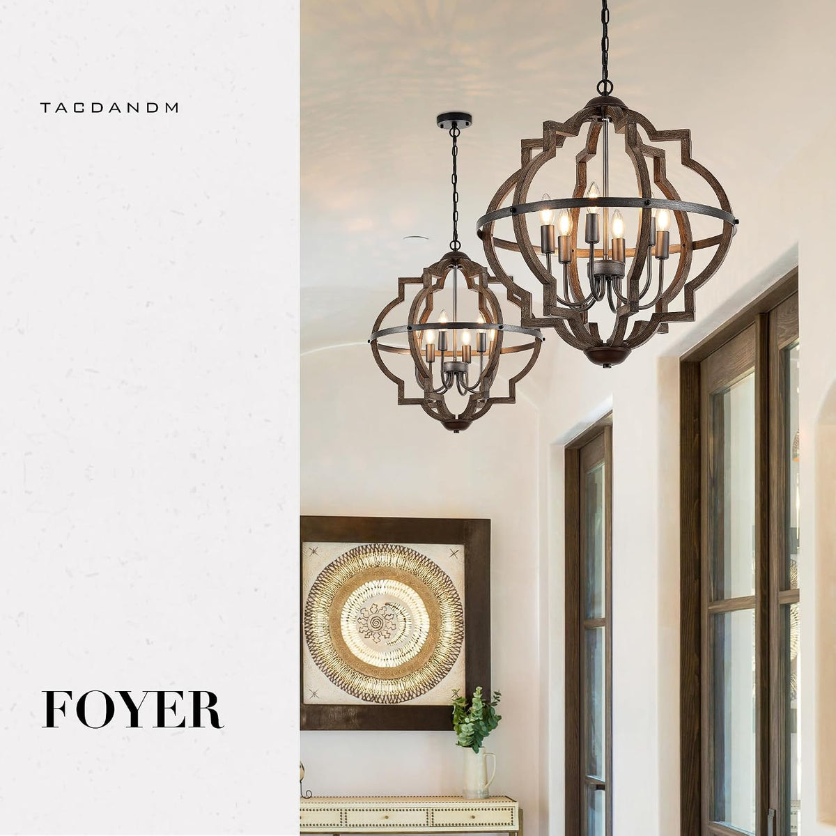 6-light wood farmhouse chandelier for dining room hallway, package contents