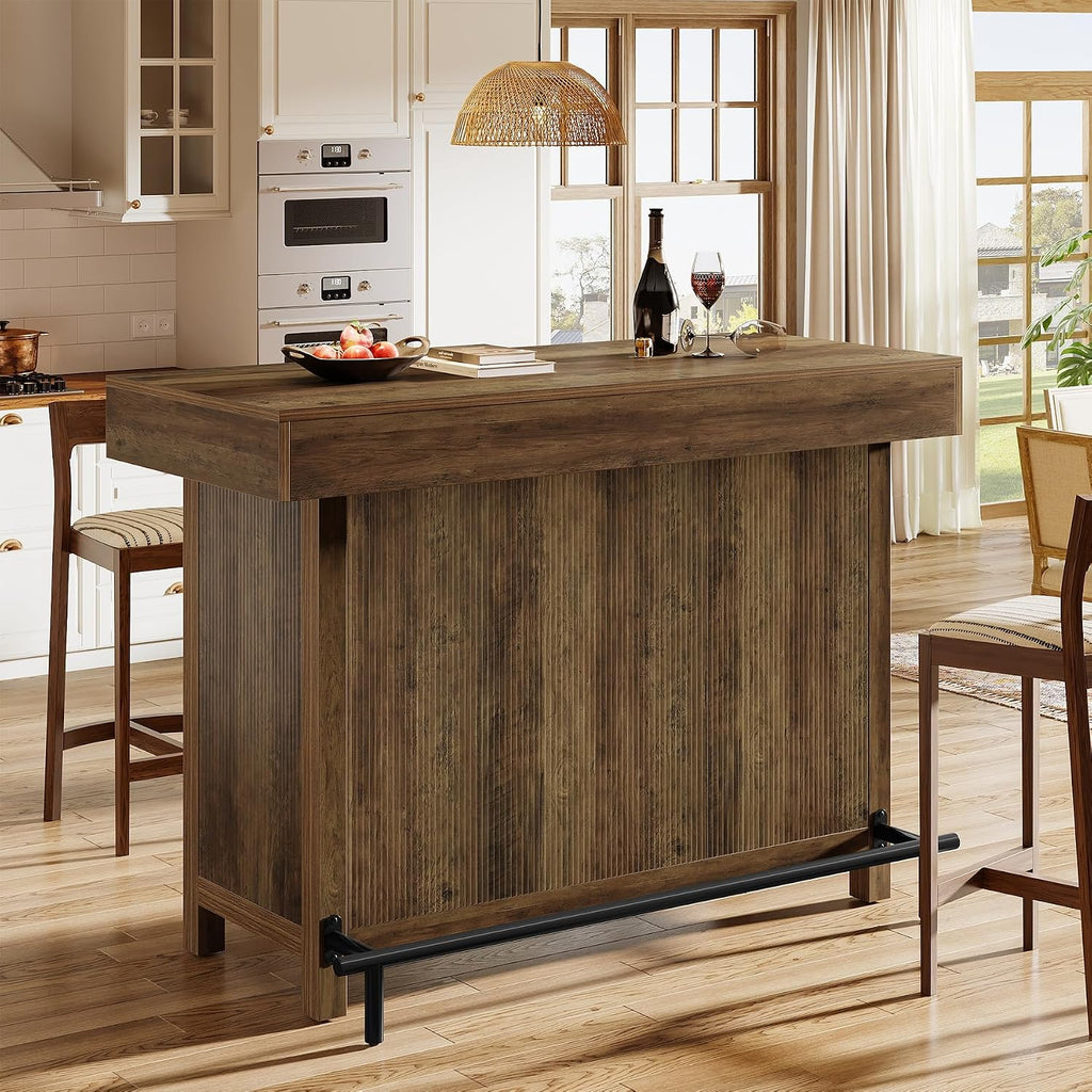 Tribesigns 57.48" Bar Table with Metal Footrest and 2-Tier Storage Shelves
