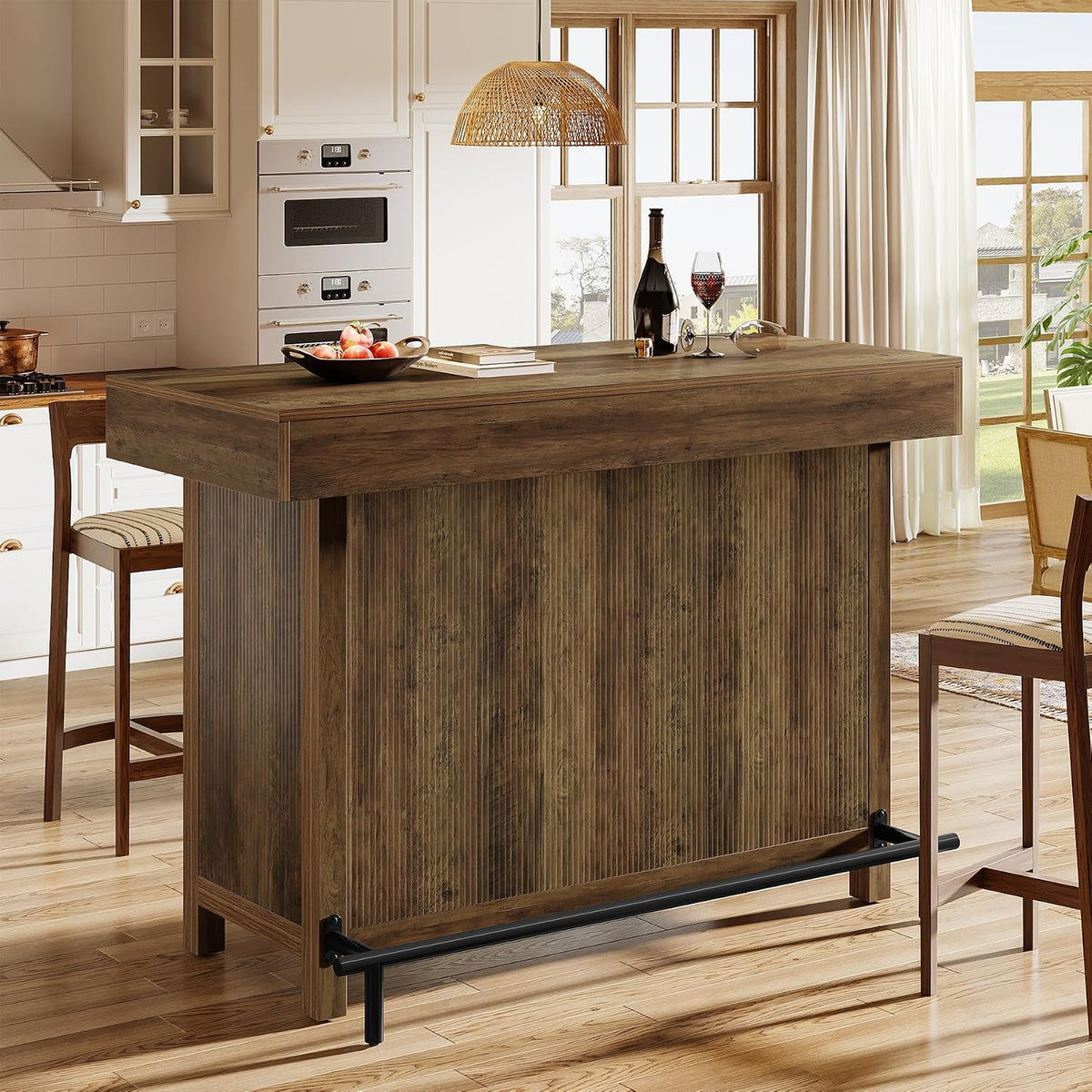 Tribesigns 57.48" Bar Table with Metal Footrest and 2-Tier Storage Shelves