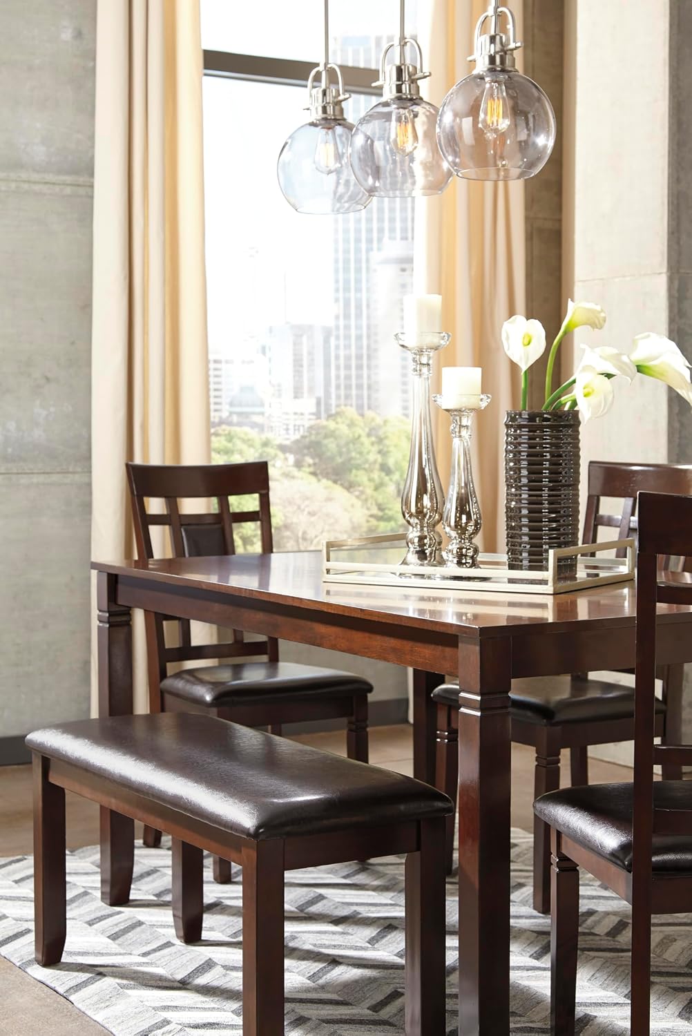 Signature Design by Ashley 6-Piece Dining Table Set with Bench, Dark Brown