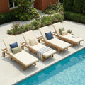 Patiorama Patio Acacia Wood Chaise Lounge Chair of 4, Pool Chair, Cream