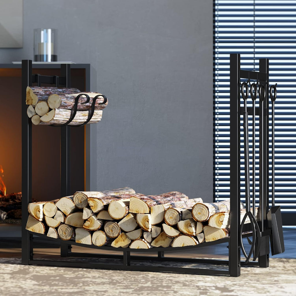Fire Beauty Fireplace Log Rack 34 Inch Wood Storage Holder with 4 Tools