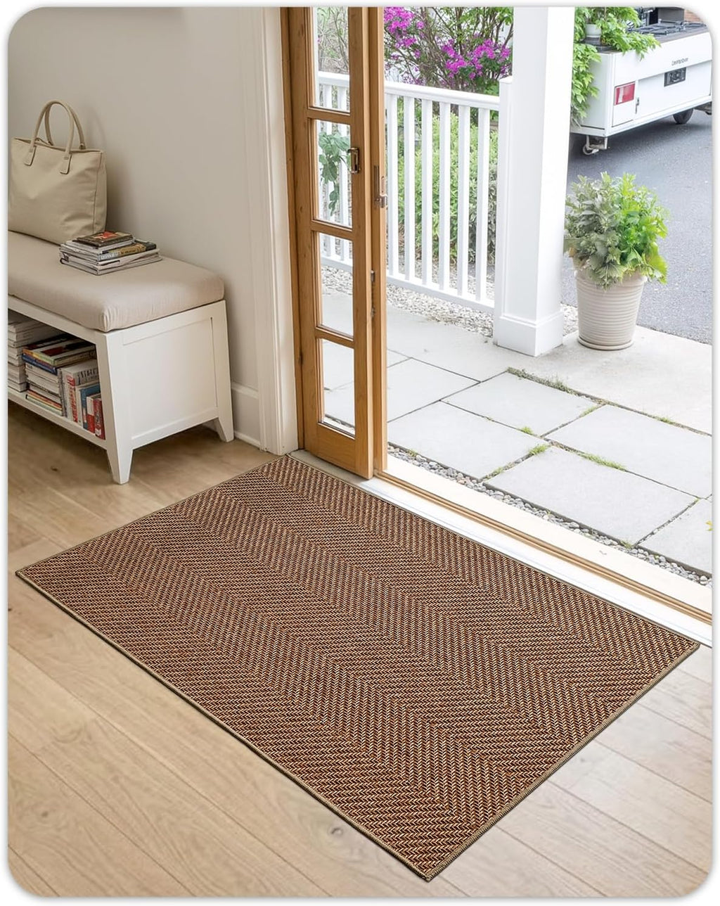 Color&Geometry Ultra Thin Indoor Door Mat 48"x72"Entrance Mat,Warm Chestnut