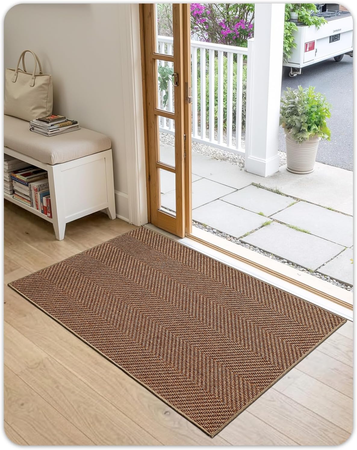 Color&Geometry Ultra Thin Indoor Door Mat 48"x72"Entrance Mat,Warm Chestnut