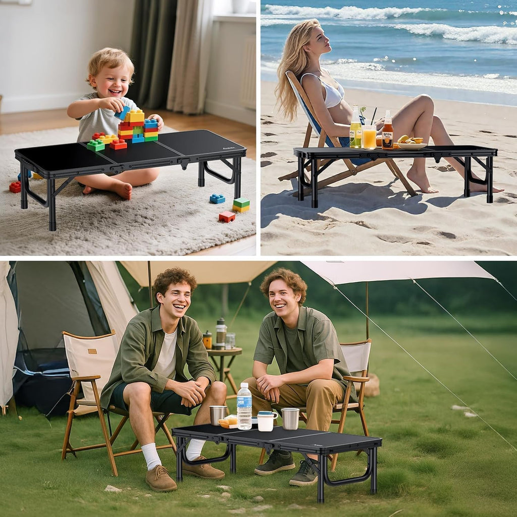 Anbte 34.2" x 15.7" Small Low Folding Picnic Table, 10.3" Height, Black