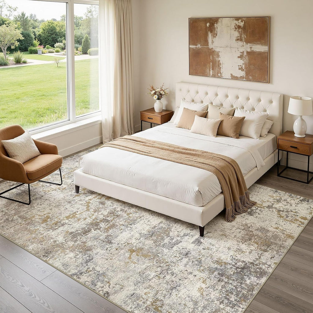 kakania Washable 9x12 Area Rug for Living Room: Abstract Modern Home Decor