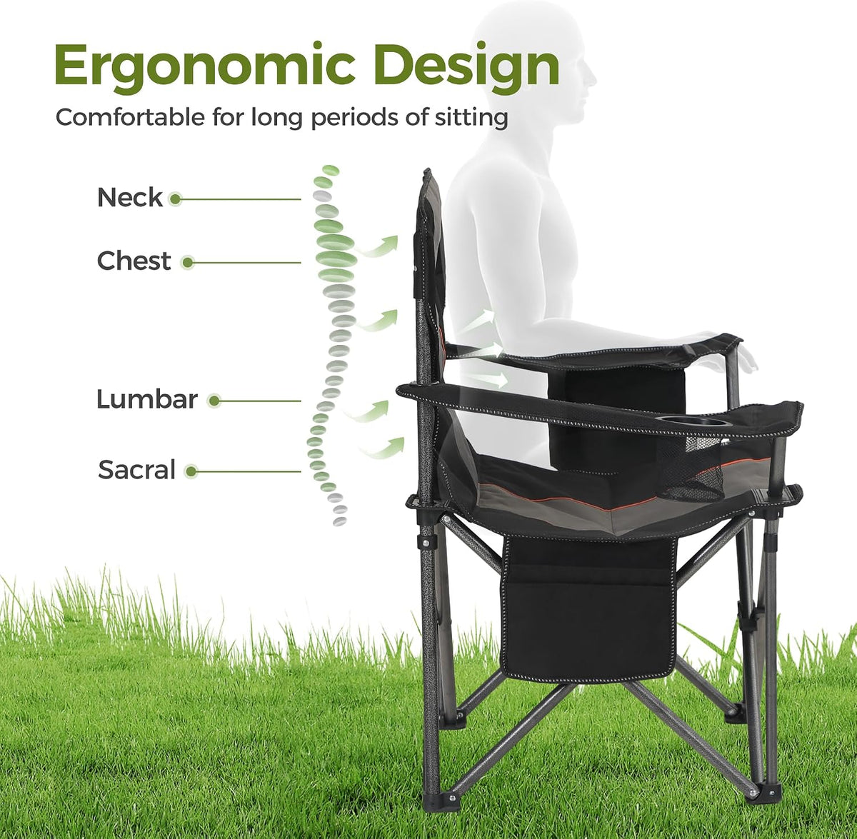 ALPHA CAMP Oversized Fully Padded Camping Chairs with Lumbar Support