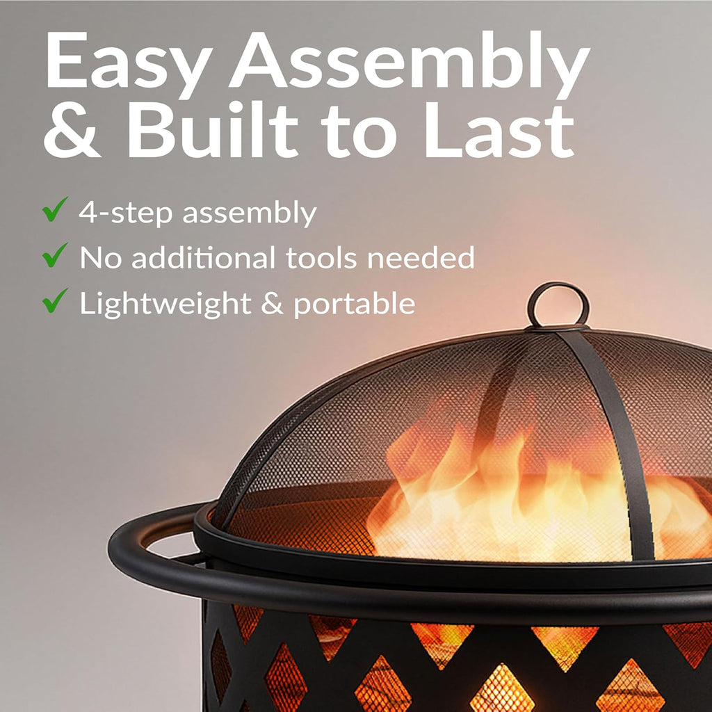 Sunnydaze Crossweave 36" Large Outdoor Fire Pit, Wood Burning, Round