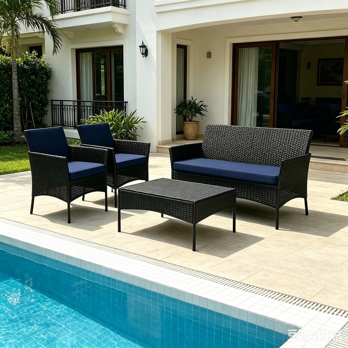 3 Piece Patio Furniture Cushions Replacement Waterproof Outdoor Chair and Bench Cushion Set UV Resistant Wicker Loveseat Cushions 44x19 Inch