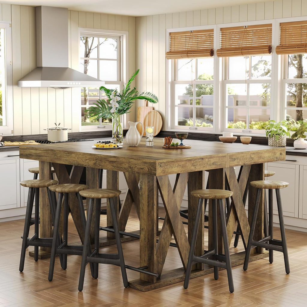 LITTLE TREE 63" Bar Table, Pub Table with Metal Footrest (Rustic Brown,2)