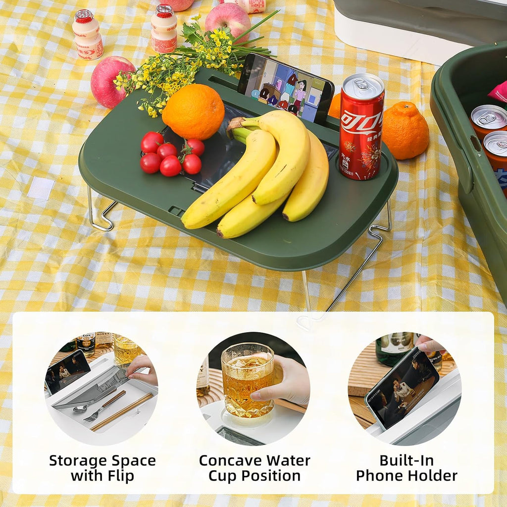 Collapsible Picnic Basket 16L, Folding Basket for Picnic with Lid Table, Waterproof Large Picnic Basket with Handles, Portable Collapsible Storage Basket for Camping, Outdoor, Travel，Green