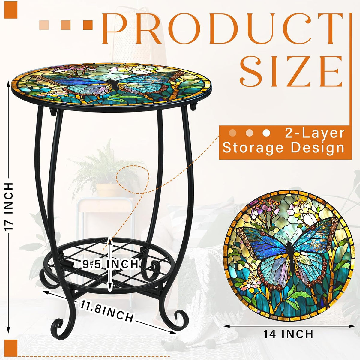 Cinnvoice Outdoor Side Table Small End Patio Porch Table