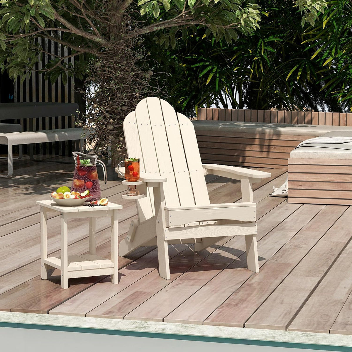 LUE BONA Folding Adirondack Chairs Set of 6, HDPS Fire Pit Chairs, Sand