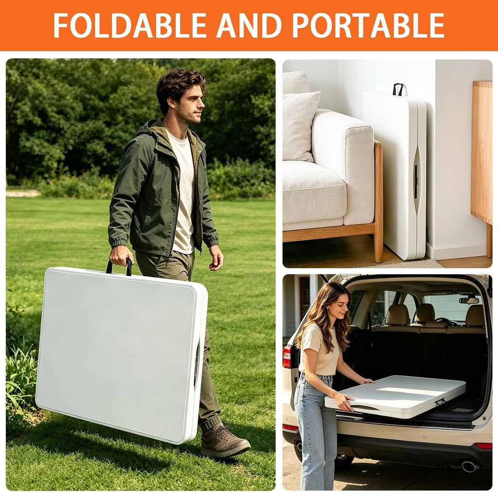 Folding Table 6ft, Heavy Duty Portable 6 Foot Foldable Table Plastic Large Folding Tables Indoor Outdoor for Camping, Picnic, Wedding and Party, White